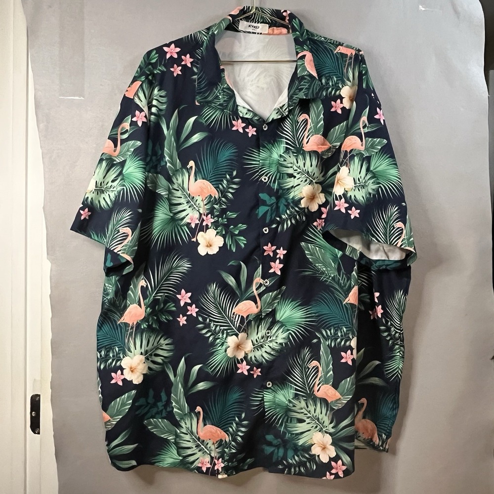 KYKU 3XL Flamingo Floral Button-Up Shirt Multicolor Short Sleeve Casual